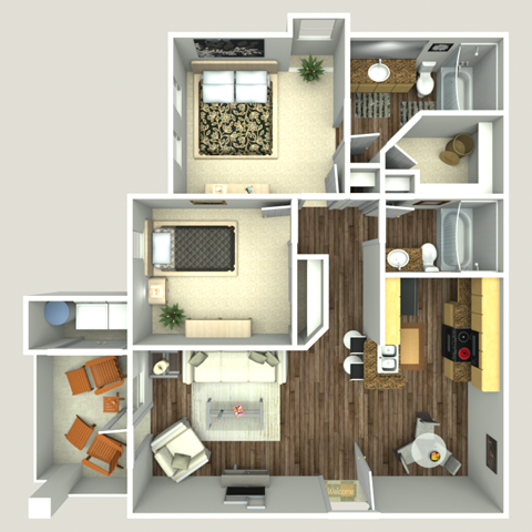 B2e floorplan - two bed two bath